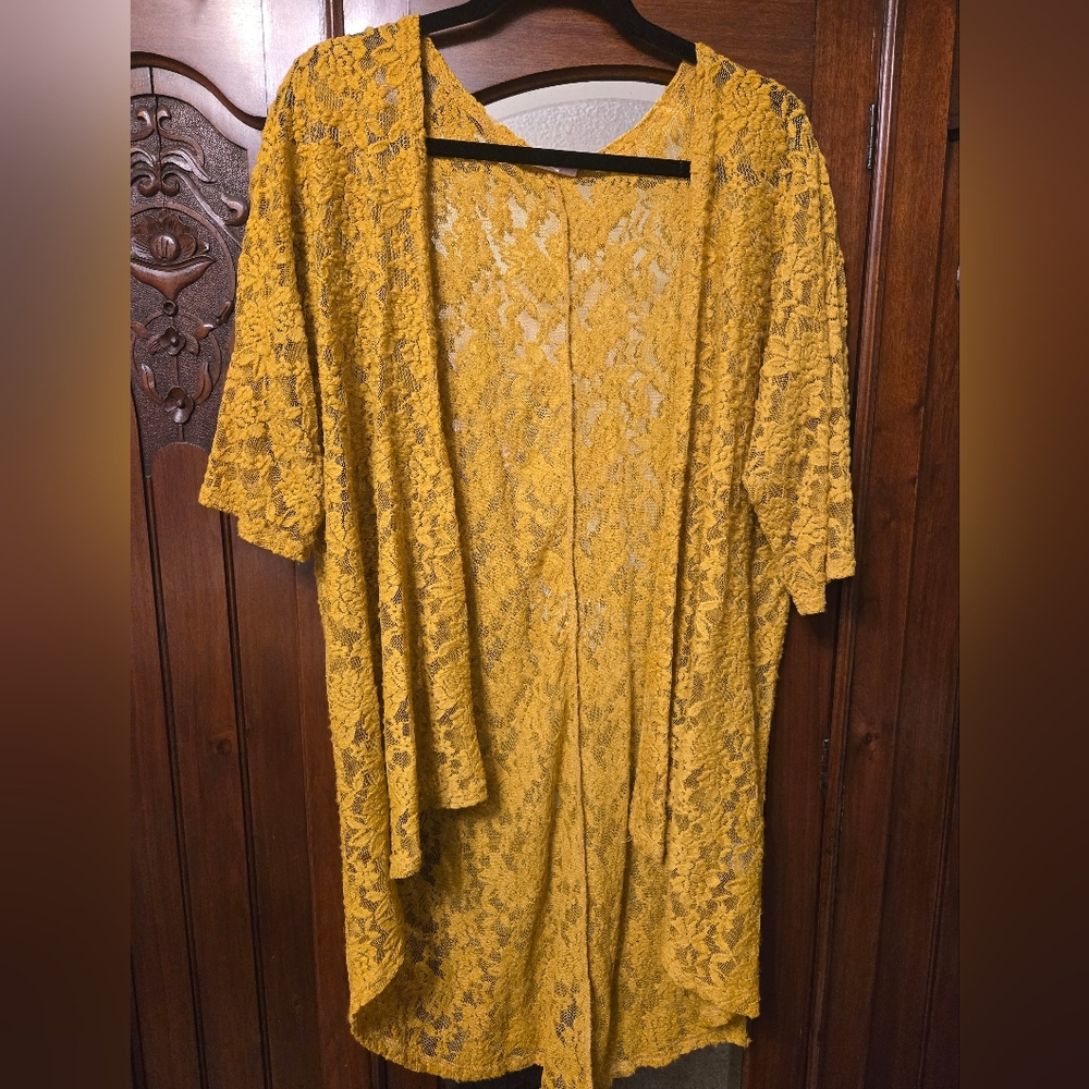 LuLaRoe Mustard Lace Kimono